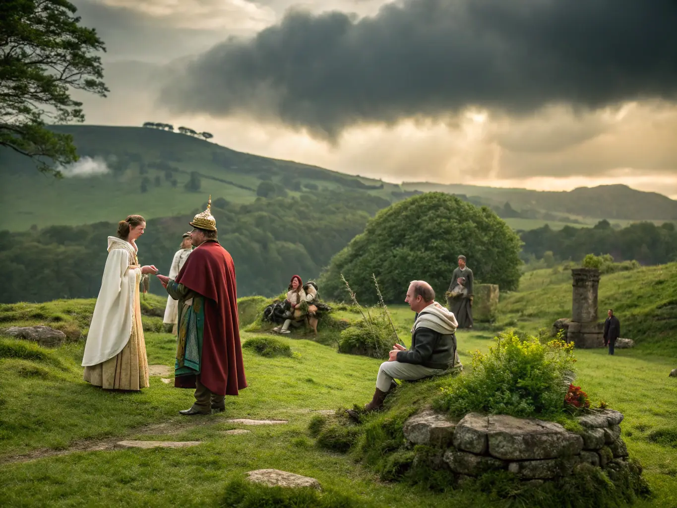 A captivating image of a historical reenactment event at a UK castle, with participants dressed in period costumes and engaging in traditional activities.